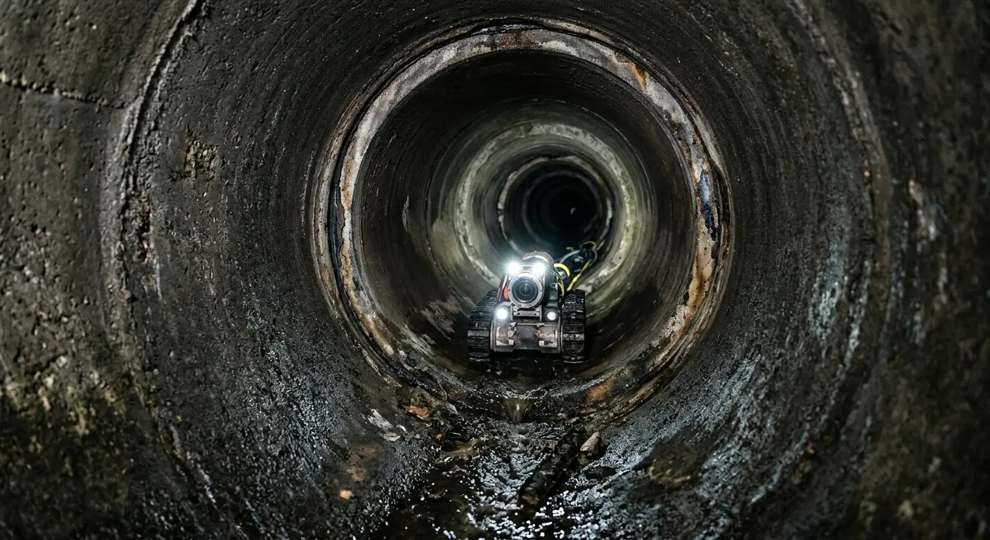 Robotic sewer camera inspecting pipe interior for Drain Snake Service in Naugatuck
