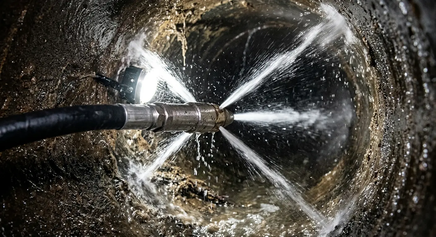High-pressure hydro jetting nozzle cleaning sewer pipe for Storm Drain Cleaning in Naugatuck